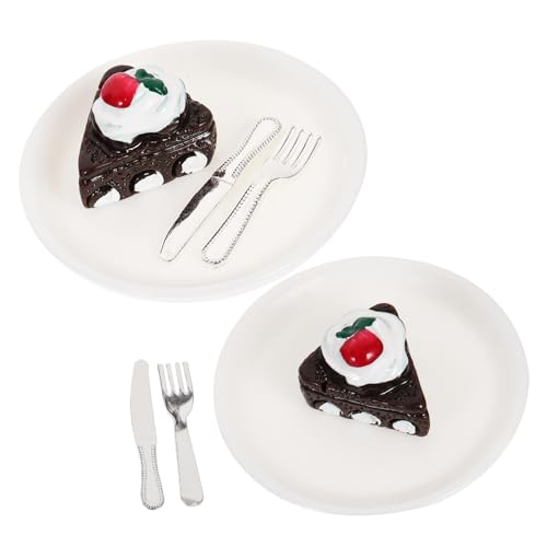 Milisten 2 Sätze Mini-Kuchenteller Mini-Küchenszenendekor Mini-Essen gefälschte Küchenspielzeuge für Kuchen aus dem Puppenhaus kleines Kuchenmodell Harz Chocolate von Milisten