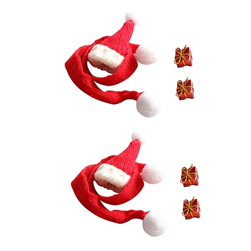 Milisten 2 Sätze Mini Strickmützen und Elastische Weihnachtsmützen Set mit Teiligem Roten Schal für Puppenhaus und Kleine Weihnachtliche Kopfbedeckung und Deko Miniatur Ausstattung für von Milisten