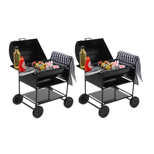 Milisten 2 Sätze Miniatur BBQ Grill Set Teilig Schwarze Metall Modellgrills mit Realistischem Spielessen Platzsparendes Puppenhaus Zubehör für Kreatives Rollenspiel und Outdoor Simulation von Milisten