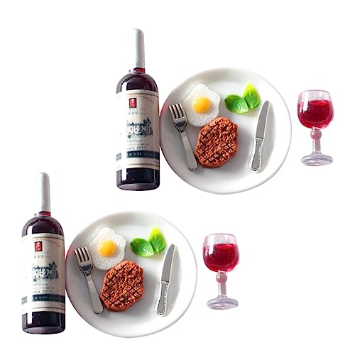 Milisten 2 Sätze Miniatur-Lebensmittelspielzeug Miniatursteak Party Mini-Essen Küchenzubehör für Puppenstuben Wein vielzweckleiter Mehrzweck Mini-Küchenzubehör Zubehör für Puppenhäuser von Milisten