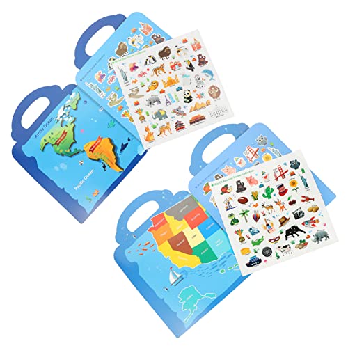 Milisten 2 Sätze Stickerbuch mit Szenenaufklebern Weltkarte Usa Wiederverwendbare Sticker für Kreative Spiele Verbessert Vorstellungskraft und Hand Auge Koordination für Kleinkinder von Milisten