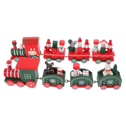 Milisten 2 Sätze Weihnachtszug Holzspielzeug Zug Dekoration Cartoon Zug Anhänger Bunte Holzeisenbahn Festliche Tischdeko für Jungen Mädchen von Milisten