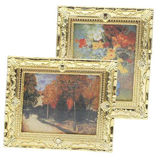 Milisten 2 Stück Dekoratives Gold-ölgemälde Wand Rahmen Puppenhaus-miniaturen Puppenhaus Zubehör Mini Tiny House Decor Für Drinnen Dekorationsideen Für Kleine Häuser Miniaturbild Harz von Milisten