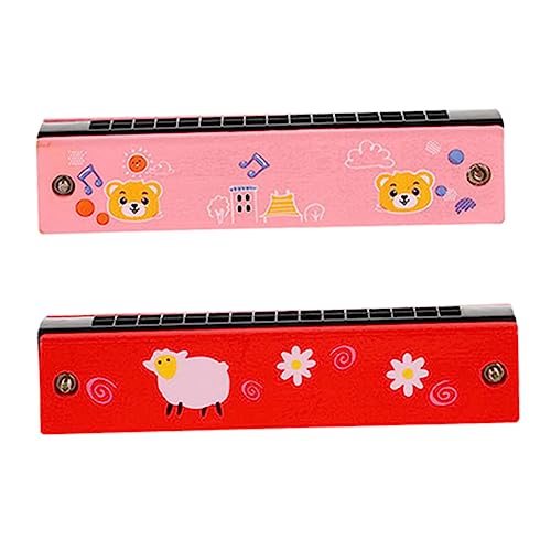 Milisten 2 Stück Holz Harmonica mit Cartoon Muster für Musikunterricht Partys und Aufführungen Farbenfrohes Design Bär Rotes Schaf von Milisten
