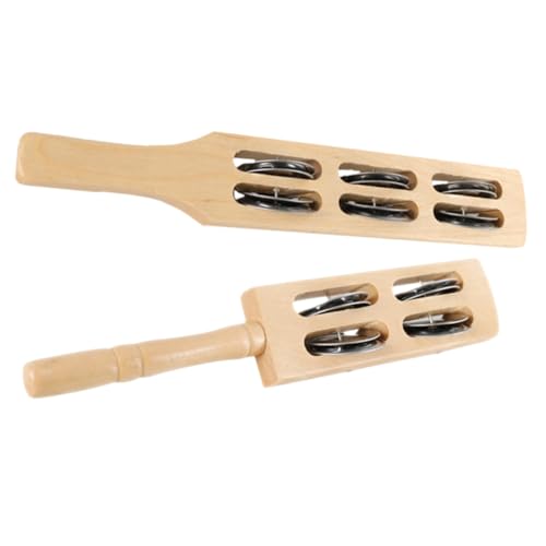 Milisten 2 Stück Holzschellen mit Griff Musikinstrumente Glockenspiel für Jungen Mädchen Lernspielzeug Handtrommel Klangspiel Musikfähigkeit und Hand Auge koordination von Milisten