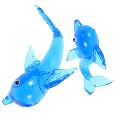 Milisten 2 Stück Kleine Delphinverzierung Delphin-Ornament Delphin-Dekorationen Desktop- Tierfiguren Aus Glas Dekorativer Lustige Ornamente -Zeug Kristall Blue von Milisten