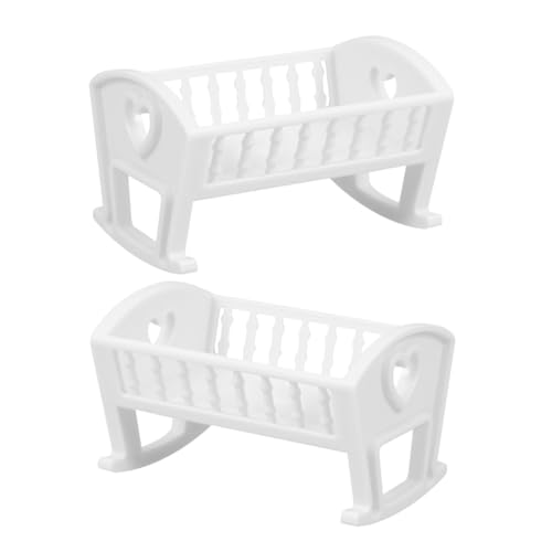 Milisten 2 Stück Krippenmodell Bett Kinderbett Babypuppenbetten Babypuppenmöbel Babybett Für Puppen Miniatur-puppenstubenmöbel Wiege Für Babypuppen Puppenhausbett Abs Weiß von Milisten