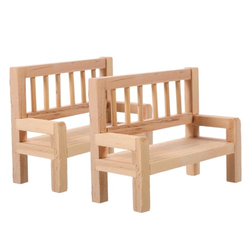 Milisten 2 Stück Mini Gartenbank Modell Miniatur Holzbank Puppenmöbel Deko für Puppenhaus Vielseitig für Wohnzimmer Schlafzimmer und Miniatur Landschaften von Milisten