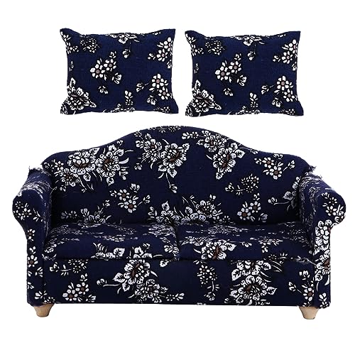 Milisten 2 Stück Mini Haus Sofa mit Kissen Blaues Blumenmuster Puppenhaus Möbelaccessoire für Langlebig und Sicher für Miniaturliebhaber und Rollenspiele von Milisten