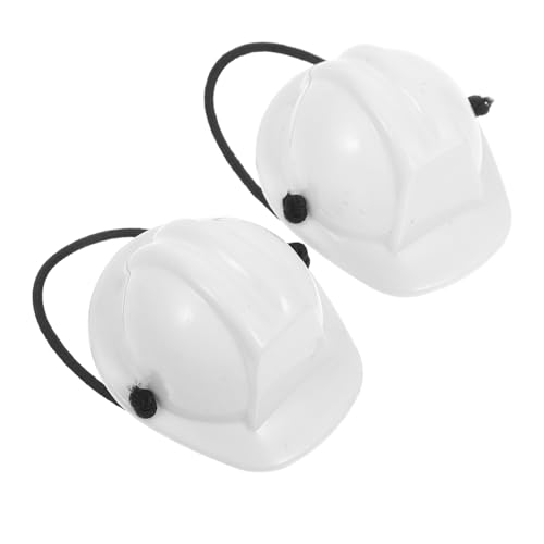 Milisten 2 Stück Mini Sicherheitshelm für Haustiere und Puppen Kompakter Leichter Kunststoff Bauhelm mit Verstellbarem Federseil Geeignet für Kleine Tiere Puppenzubehör Bastelprojekte Weiß von Milisten