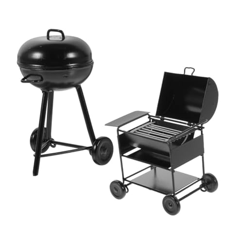 Milisten 2 Stück Miniatur BBQ Grill Teiliges aus Schwarzem Detailgetreuer Mini Puppenhaus Grill Realistische Küchen Deko Vielseitiges für Sammler von Milisten