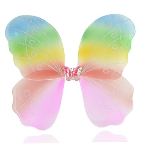 Milisten 2 Stück Teiliges Bunte Zauberflügel für Mädchen Leichte Stoffflügel mit Trageband Lebendige Schmetterlingsflügel für Halloween Kostüm Tanz Fotoshooting und Verkleidungsspiele von Milisten