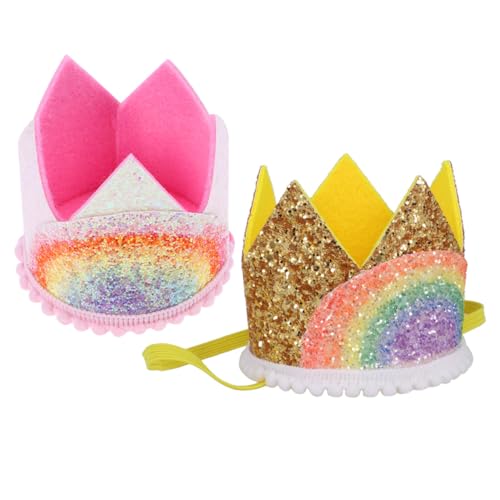 Milisten 2 Stück Teiliges Haarband Regenbogen Krone Geburtstags Party Haarschmuck Weiches Bequemes Stirnband für Mädchen und Jungen für Fotoshootings und Festliche Anlässe von Milisten