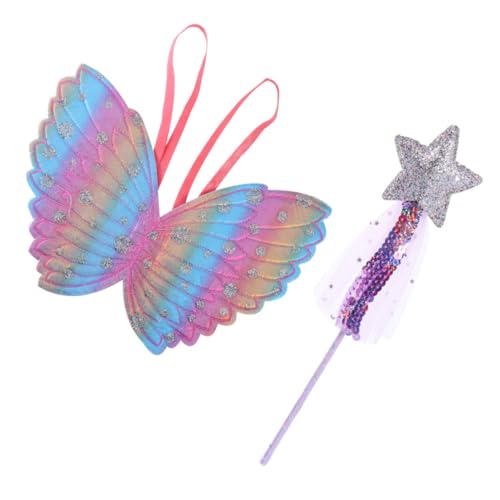 Milisten 2 Stück Teiliges Kinderkostüm Set mit Farbverlaufenden Schmetterlingsflügeln und Feenstab Leichtes Charmantes Performance Accessoire für Mädchen Bezauberndes Outfit für Auftritte von Milisten