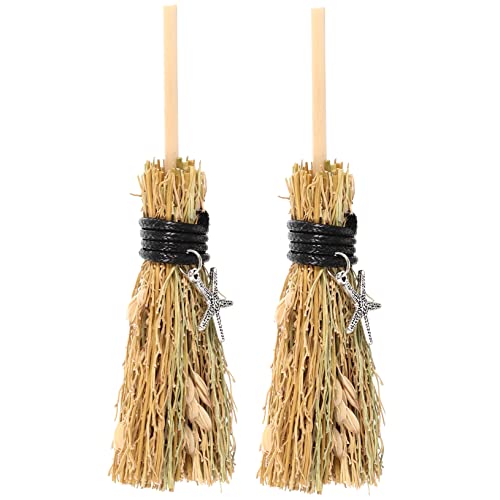 Milisten 2 Stück Teiliges Mini Hexenbesen Halloween Deko Handgefertigt Realistische Besenform für Bastelarbeiten und Partydekoration für Haunted House und Kostümpartys von Milisten