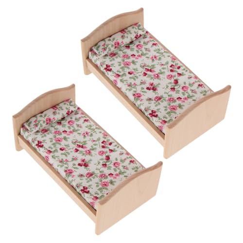 Milisten 2 Stücke Puppenhaus Einzelbett mit Stoffbettwäsche Unbemalt für DIY Bemalung Realistische Details Passend für Puppenhaus Schlafzimmer Zubehör von Milisten