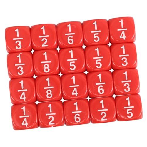 Milisten 20 Stück Bruchwürfel Lernspielzeug Grundschule Mathe schulbedarf Mathe Spiele Mathe Lernen DIY- Bar Würfelspiel Standard-Spielwürfel Würfeln böse Acryl rot von Milisten