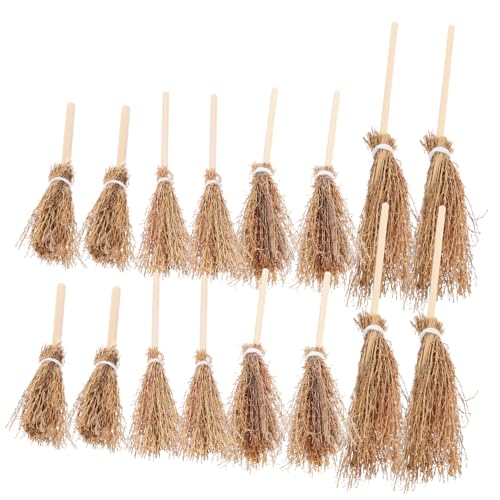 Milisten 20 Stück Mini -besendekorationen Besenstiel Halloween Fallen Besen Mini-Modell Puppenhauszubehör Hexenzubehör Mini-Besen Groß Puppenhausbesen Puppenbesen Mini-zierbesen Miscanthus von Milisten