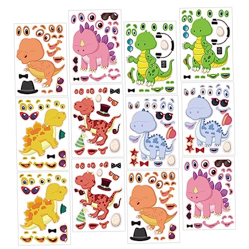 Milisten 24 Stück Dinosaurier-Aufkleber Puzzlematte DIY Dinosaurier Aufkleber Dinosaurieraufkleber Cartoon-Dinosaurier-Puzzle-Aufkleber Kupferplattenaufkleber von Milisten