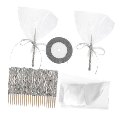 Milisten Stück Glitzer-Süßigkeits-Apfelriegel Kuchen -Pop -Sticks Corn-Dog-Spitzstäbchen Dessert-Tischdekoration Bling-Cake-Pop-Sticks Stöcke behandeln Lolipop Sticks Schleife Silber von Milisten