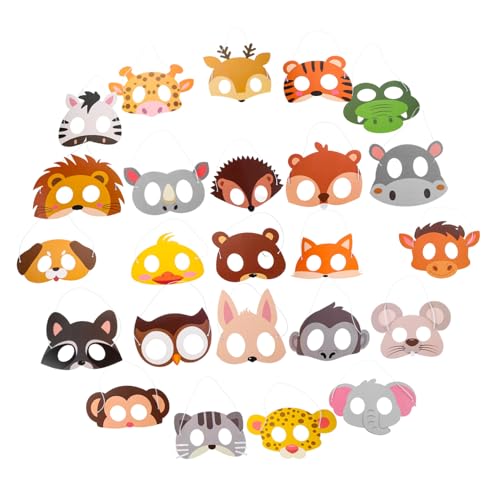 Milisten 24 Stück Teiliges Tiermasken aus Papier Leichte Bequeme Dschungel motiv Halbgesichtsmasken für Kindergarten Kinderpartys Aufführungen und Maskeraden von Milisten