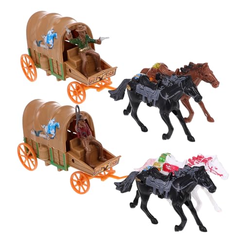 Milisten 2Sätze Cowboy Kutschenmodell mit Figuren Kinderspielzeug zur Cowboy Kultur Dekoration für Puppenhäuser und Räume Leicht und Tragbar Kunststoff von Milisten