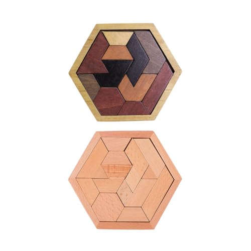Milisten 2Sätze Hölzernes Hexagon Puzzle Teiliges Tangram für Lernspielzeug Kreativität Form und Farberkennung Pädagogisches Holzspielzeug für Jungen und Mädchen von Milisten