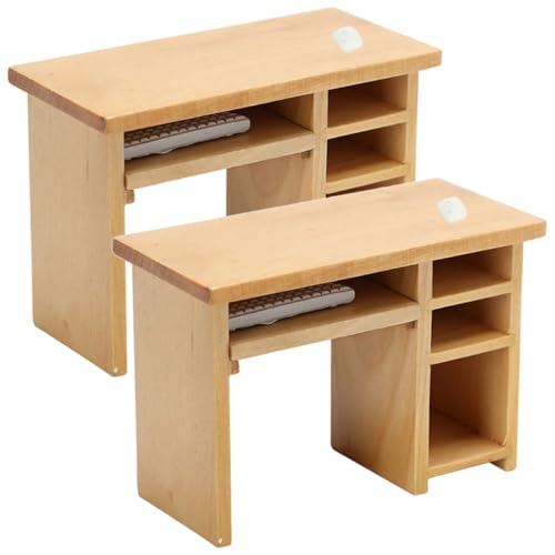 Milisten 2Sätze Miniaturmöbel Teiliges Holz Computertisch Für Puppenhaus Dekoration Retro Design Zubehör Für Fördert Kreativität Und Fantasie Langlebig Und Detailreich von Milisten