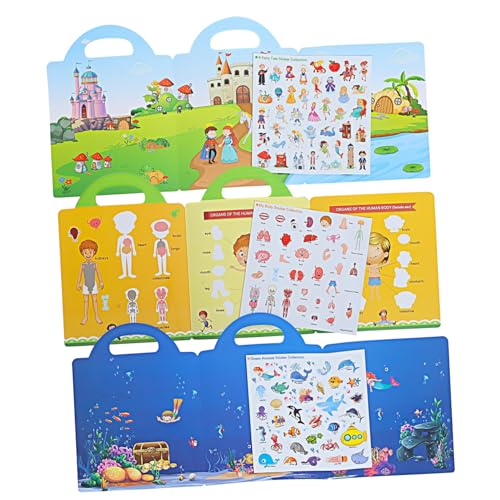 Milisten 3 Sätze Wiederverwendbares DIY Stickerbuch für Ab Jahren Lernspielzeug mit Bunten Szenenaufklebern für Vorschule und Kreative Wanddekoration ohne Kleberreste von Milisten