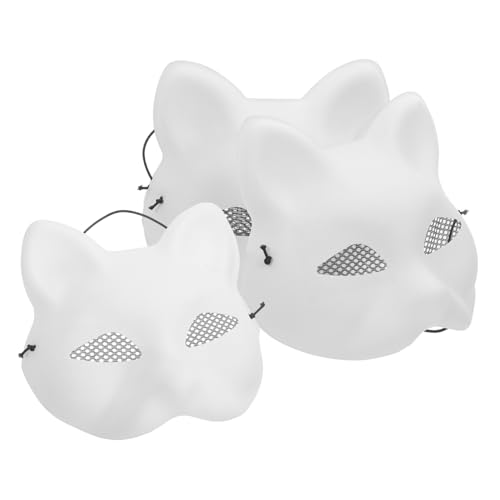 Milisten 3 Stück DIY Tiermasken Katze Fuchs Weiß Halbe Gesichtsmaske zum Bemalen Fasching Karneval Maskerade Kostüm Zubehör von Milisten