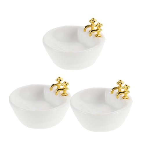 Milisten 3 Stück Miniatur Badezimmer Accessoires Weiß Ovaler Handwaschbecken für Puppenhaus Dekoration und Sammler von Milisten