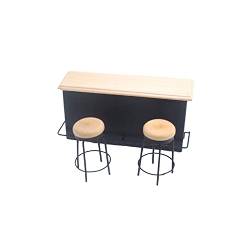 Milisten 3 Stück Miniatur Bar Theke Holz Ornament mit Tisch Stühle Dekoratives Puppenhaus Zubehör Stabiles Geruchsfreies Modell für Schreibtisch und Bar Counter von Milisten