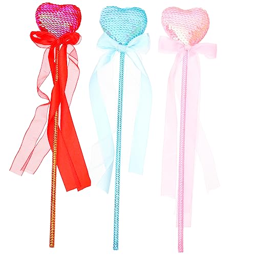 Milisten 3 Stück Paillettenliebe Stick Herz Prinzessin funkeln Sternstab rosa Fee für Party Prinzessin Zauberstäbe Prinzessin verkleiden Sich Stoff von Milisten