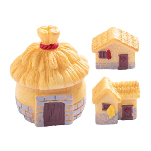 Milisten 3 Stück Retro-Landhaus mit Reetdach Hütte Dorfhäuser alt winzig Terrarium zubehör Garten Accessoires wohnaccessoires kleine Häuser zum Basteln Miniaturhäuser Dorfhaus Harz von Milisten