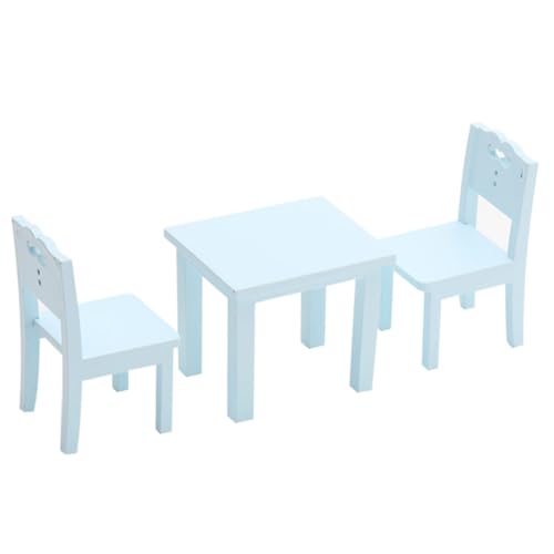 Milisten 3 Stück Schreibtisch Stuhl Set Blaues Puppenhaus Möbel Modell Leichte und Detailgetreue Miniatur Dekoration für Kindergarten und DIY Basteln von Milisten