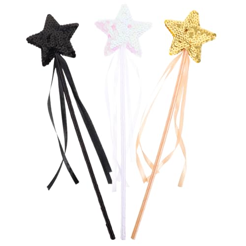 Milisten 3 Stück Star Form Glitzernde Feenstäbe für Mädchen Leicht Griffbare Stäbe in Gold Rosa und Schwarz als Geschenk Party Spielzeugaccessoire von Milisten