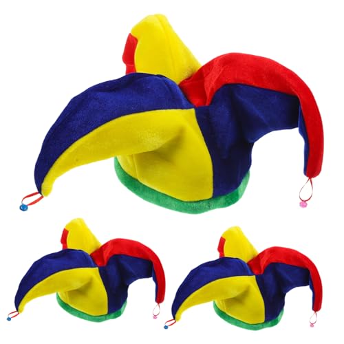 Milisten 3 Stück Teiliges Clown Kostüm mit Glocken Lustiger Karneval Hut für Fasching Halloween Party Cosplay Bunte Kopfbedeckung für Erwachsene von Milisten