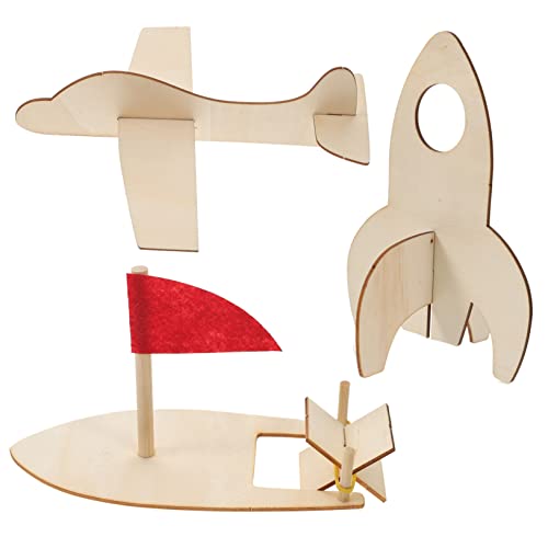 Milisten 3 Stück Teiliges DIY Holzflugzeug Spielzeugset für Unvollendete Modelle zum Ausmalen von Flugzeugen Schiffen und Luftschiffen für Kreative Bastelprojekte von Milisten