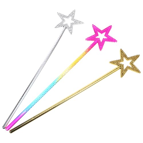 Milisten 3 Stück Teiliges Feenstäbe Glitzernde Sternzauberstäbe für Kostüm Requisiten für Partys Hochzeiten Halloween und Mehr Gold Silber und Regenbogenfarben von Milisten