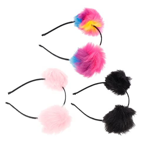Milisten 3 Stück Teiliges Fuzzy Bommel Stirnband mit Katzenohren Weiches Haarreif für Mädchen Bunte Pom Pom Kopfband für Party Geburtstag Karneval und Cosplay von Milisten