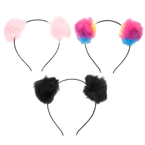 Milisten 3 Stück Teiliges Haarreif mit Flauschigen Pom Pom Bommeln und Katzenohren Bunte Kopfbedeckung für Mädchen Geeignet für Geburtstagsfeiern Karneval Cosplay und Partyspaß von Milisten