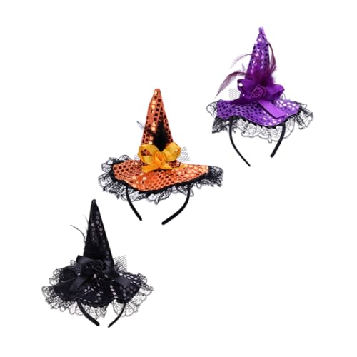 Milisten 3 Stück Teiliges Halloween Haarband mit Federn Hexenhut Haarreifen für Strapazierfähiger Komfortabler Kopfschmuck für Kostüm und Partydekoration in Schwarz und Orange von Milisten