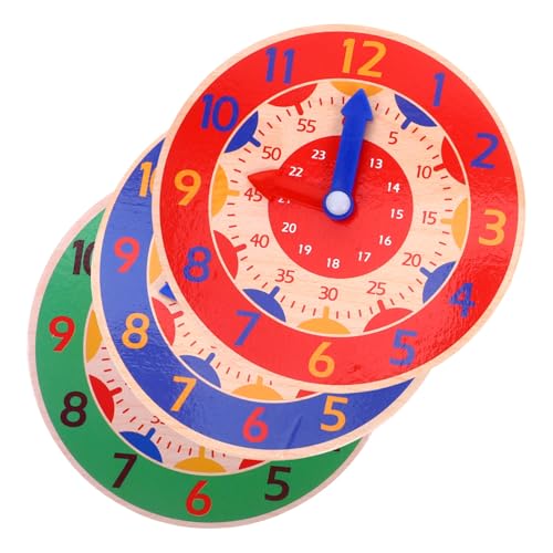 Milisten 3 Stück Teiliges Lernspielzeug Uhr für Kreatives Holzspielzeug zur Zeitgestaltung Fördert Erkennen von Stunden und Minutenzeiger für Kleinkinder und Vorschulkinder Bunten Farben von Milisten