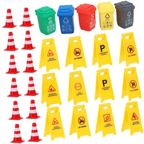 Milisten 37 Stück Teiliges Verkehrsschilder Spielzeugset für Lernspielzeug zur Verkehrserziehung mit Form Warnzeichen Roten Verkehrskegeln Mülltonnen und Roten Absperrungen Spaß Beim Lernen von Milisten