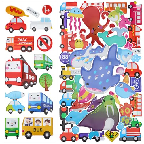 Milisten 3Blätter Bögen Cartoon Aufkleber für Niedliche Fahrzeug Tier und Verkehrsschildmotive Dekorative Sticker für Handy Kühlschrank Koffer und Flasche für Partys von Milisten