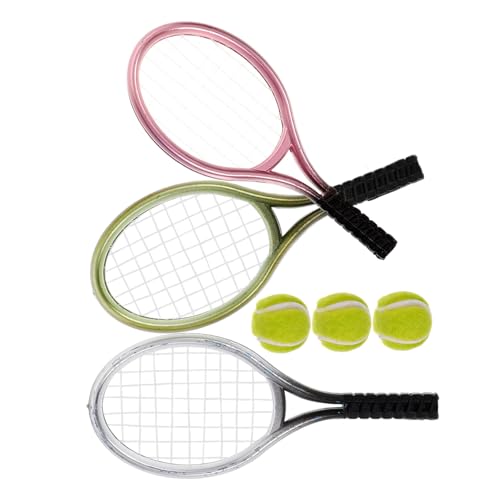 Milisten 3Sätze Tennisschläger Und Bälle Teiliges Zubehör Für Puppen Und Fotorequisiten Dekorative Modelle Für Mini Häuser Vielseitige Mini Dekoration Für Schlafzimmer von Milisten