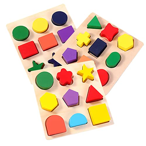 Milisten 3Stücke Teiliges Holzpuzzle Für Kleinkinder Lernspielzeug Räumlichen Wahrnehmung Von Formen Und Farben Für Vorschüler Und Sensorisches von Milisten