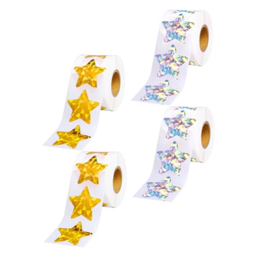 Milisten 4 Rollen wasserdichte Reflektierende Sternaufkleber Je Selbstklebende Belohnungssticker für Klassenzimmer Verhaltenstabellen Bastelprojekte Gold und Silber von Milisten