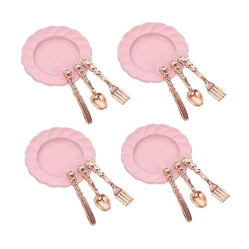 Milisten 4 Sätze Mini-Besteckset Miniatur-Puppenhauszubehör Zubehör für Puppenhäuser kinderküche Kitchen Geschirrset puppenhaus mini Teller Teller Mini-Puppenhaus-Teller Legierung Rosa von Milisten