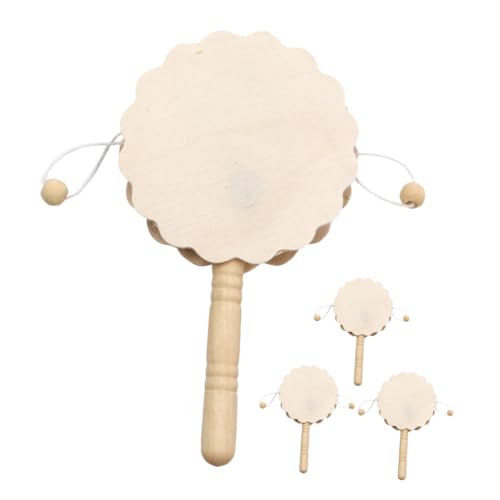 Milisten 4 Sätze Rassel Babys Klein Musikinstrument Unvollendetes Holzhandwerk Malen DIY Rasseltrommel Aus Holz Hölzern Khaki 4 Stück * 4 von Milisten